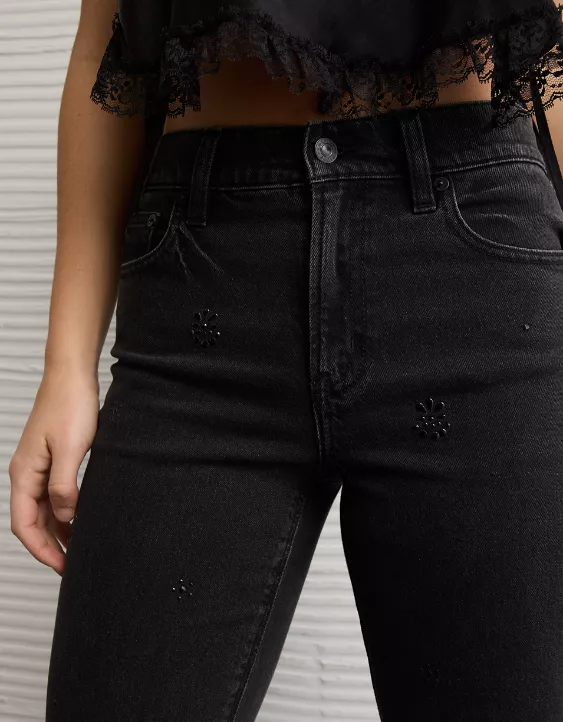 AE Stretch Super High-Waisted Embellished Straight Jean - Image 6