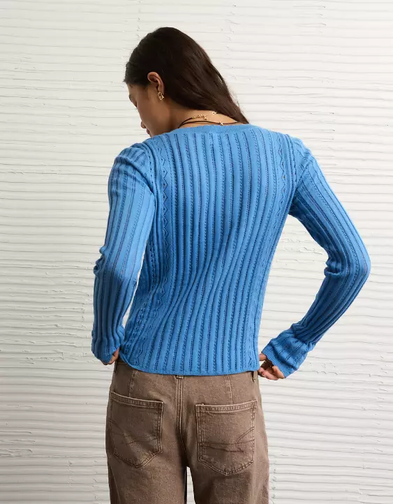 AE Pointelle Henley Sweater Top - Image 2