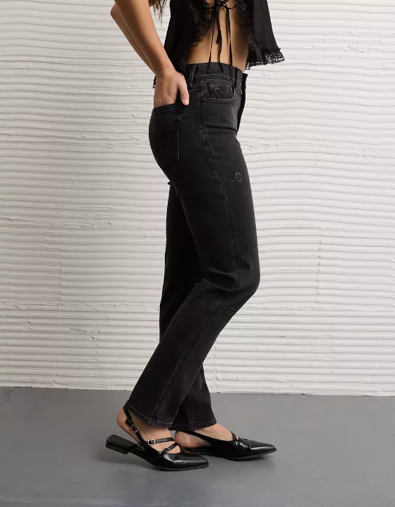 AE Stretch Super High-Waisted Embellished Straight Jean - Image 5