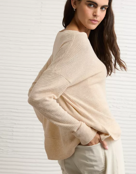 AE Long Sleeve Plush V-Neck Top - Image 2