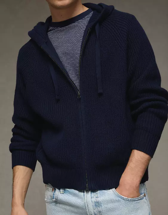 AE Zip-Up Shaker Stitch Sweater Hoodie - Image 7