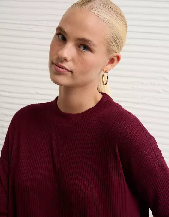 AE Long-Sleeve Waffle Plush Crew Neck Tee - Image 6