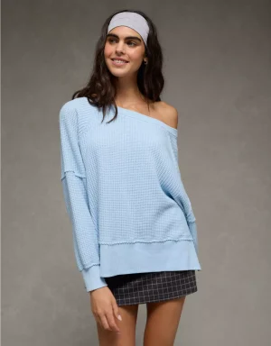 AE Big Hug Off-The-Shoulder Waffle Sweatshirt