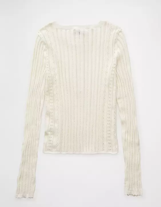 AE Pointelle Henley Sweater Top - Image 4