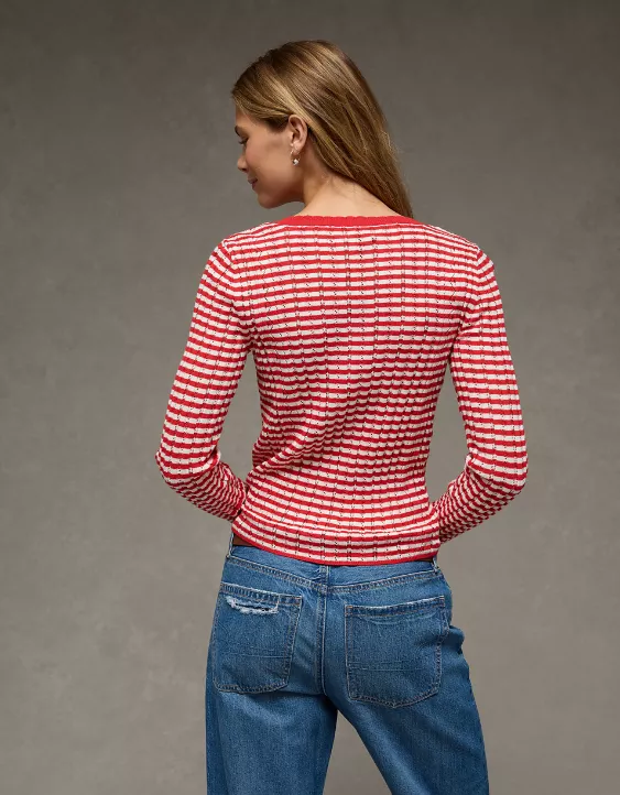 AE Pointelle Henley Sweater Top - Image 2