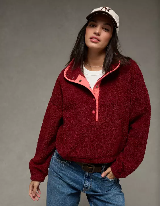 AE Relaxed Sherpa Fleece Henley Sweatshirt - Image 6