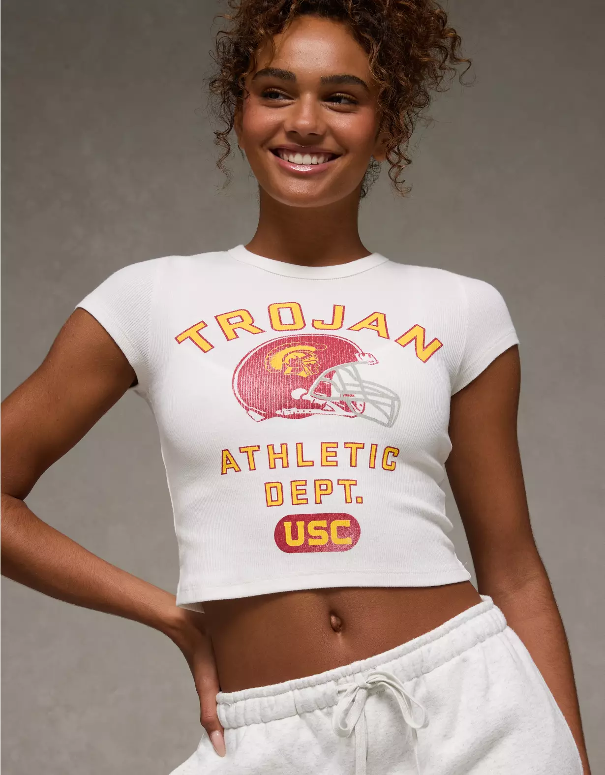 AE USC Trojans Graphic Cropped Baby Tee