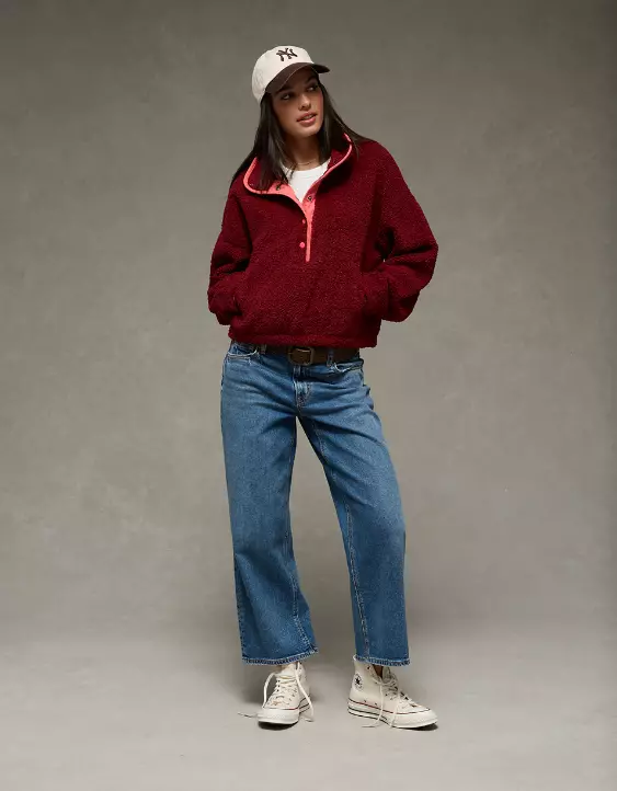 AE Relaxed Sherpa Fleece Henley Sweatshirt - Image 5