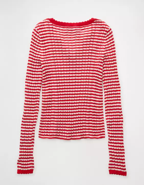 AE Pointelle Henley Sweater Top - Image 4