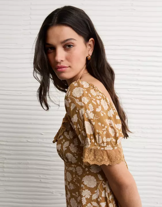 AE Printed Lace Tie Front Mini Dress - Image 6